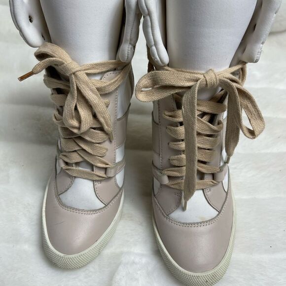 Chloe high top wedge sneakers in white suede and tan leather trim size E… - Picture 4 of 16